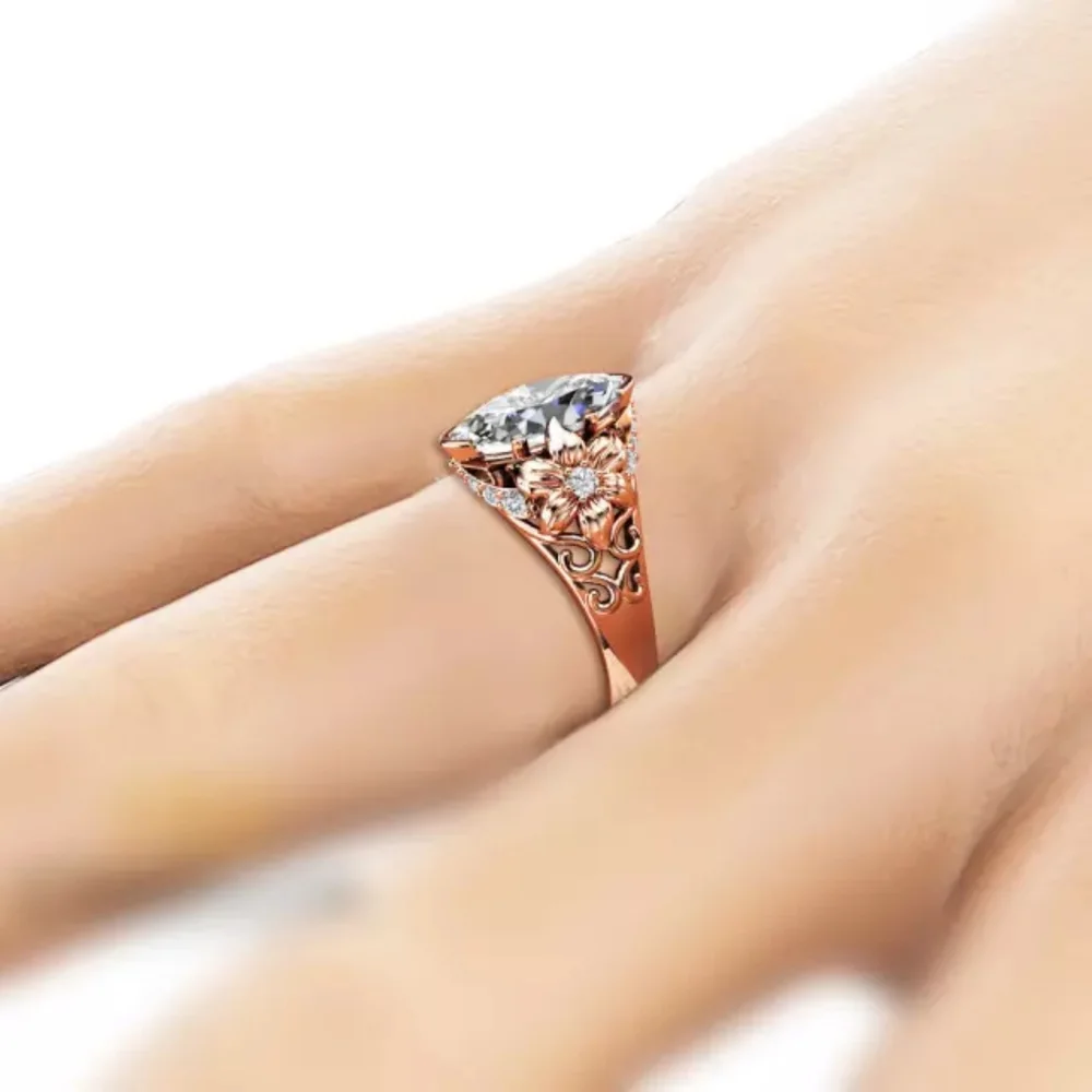 New Rose Gold Plated Marquize Cut Diamond Ring - Picture 4 of 4